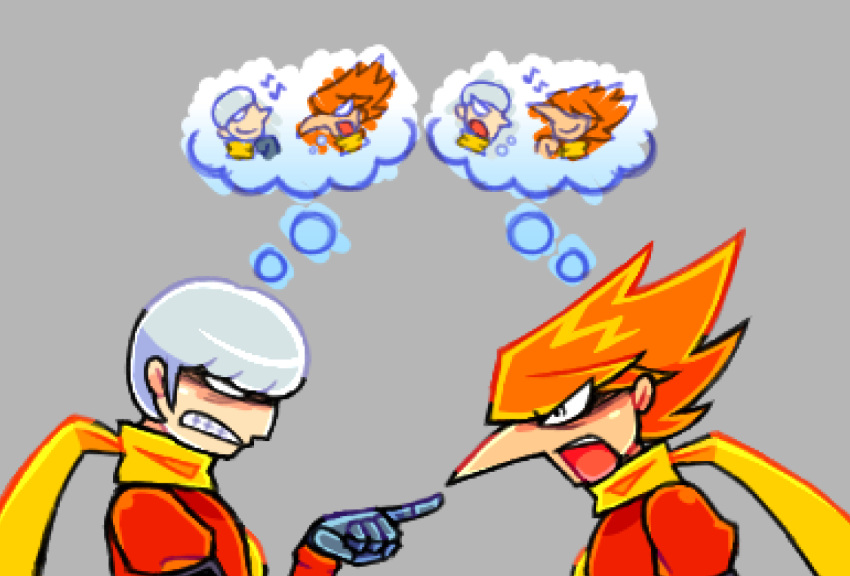 2boys, albert_heinrich, big_nose, coat, cyborg, cyborg_009, grey_hair, hair_over_face