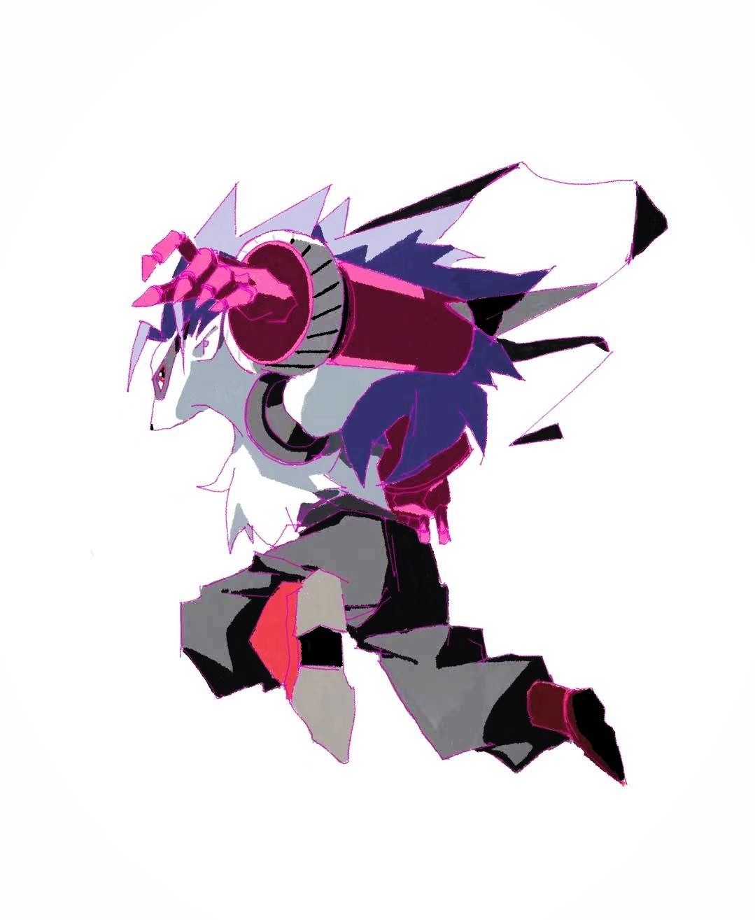 1girl, black_mask, black_pants, boots, digimon, digimon_(creature), digimon_beatbreak, eye_mask