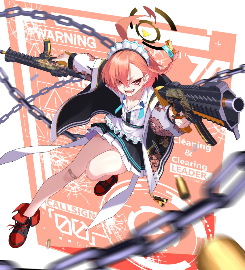 1girl, absurdres, ahoge, bandaid, bandaid_on_knee, bandaid_on_leg, black_halo, black_nails