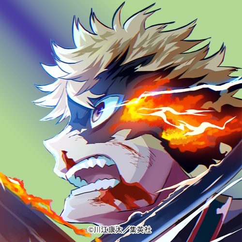 1boy, blonde_hair, blood, brown_eyes, flaming_eye, from_side, kawae_kouta, lowres
