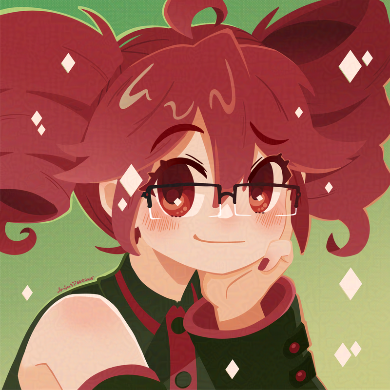 1girl, ahoge, bare_shoulders, bespectacled, black-framed_eyewear, black_shirt, black_sleeves, blush