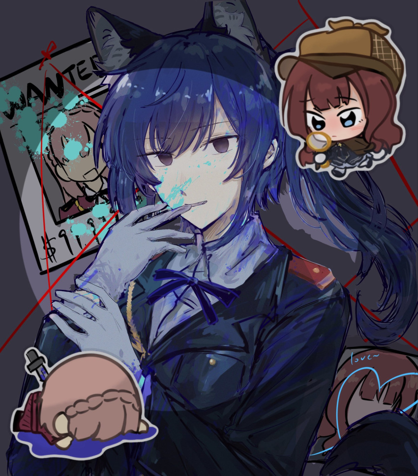 aiguillette, animal_ear_fluff, animal_ears, art_relay, artist_collaboration, assault_lily, belt, belt_pouch