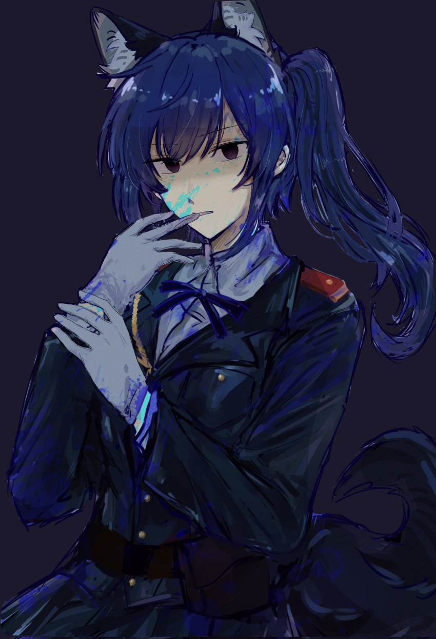 1girl, aiguillette, animal_ear_fluff, animal_ears, art_relay, artist_collaboration, assault_lily, belt