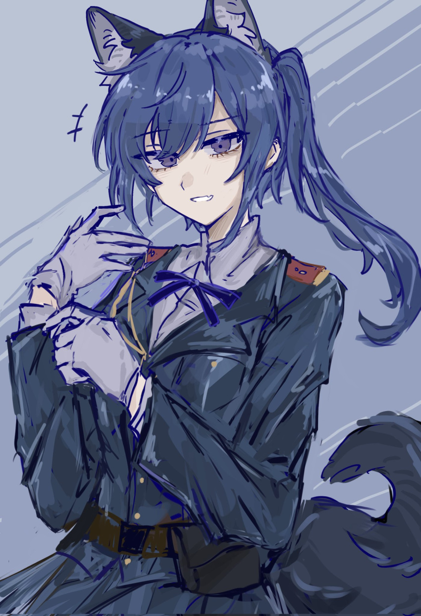 1girl, adjusting_clothes, adjusting_gloves, aiguillette, animal_ear_fluff, animal_ears, art_relay, artist_collaboration