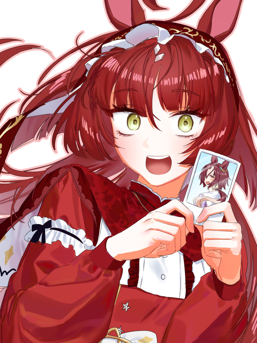 1girl, absurdres, ahoge, animal_ears, baejimile, blunt_bangs, blunt_sidelocks, dress