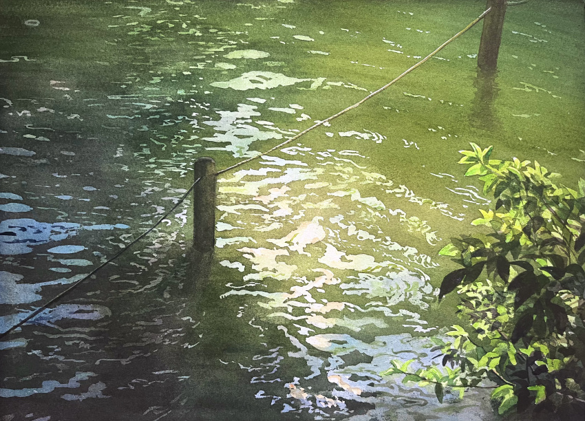 absurdres, commentary_request, day, fence_post, highres, kazuyuki_hashimoto, landscape, no_humans