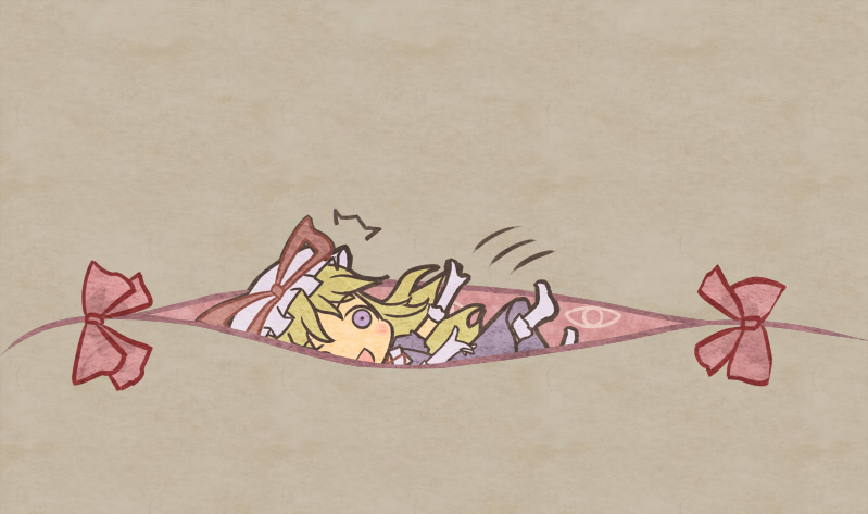akihiyo, blonde_hair, blush_stickers, bow, chibi, eyes, fall, falling