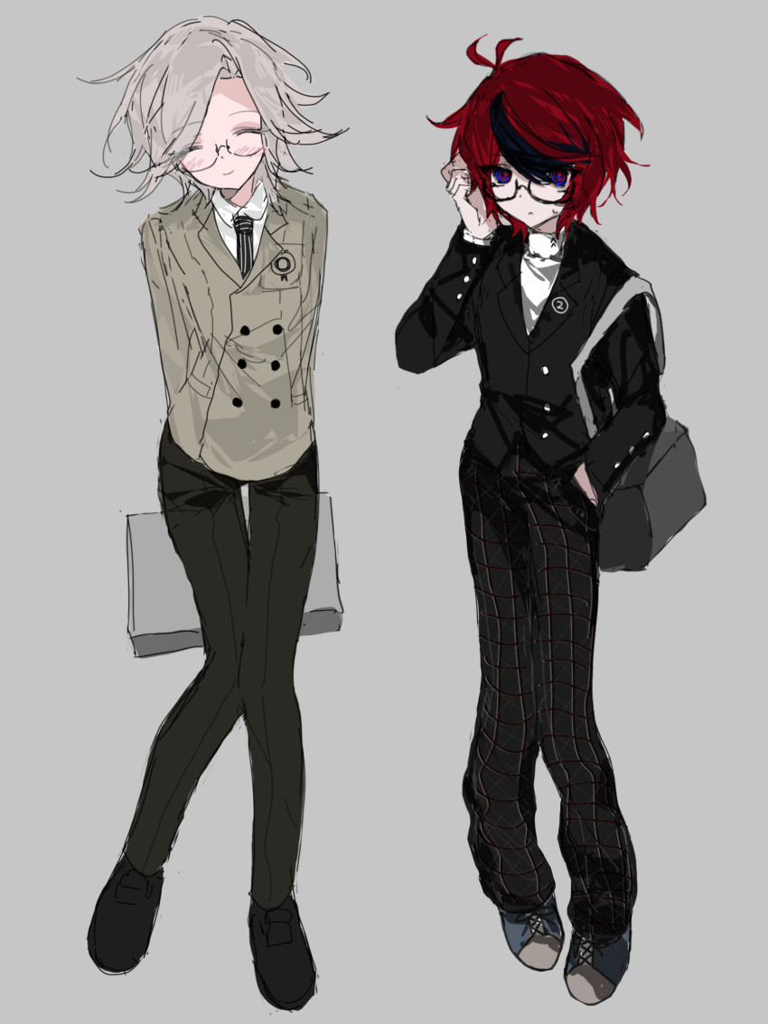 2boys, akechi_gorou, akechi_gorou_(cosplay), amamiya_ren, amamiya_ren_(cosplay), antenna_hair, aotsuki_eito, black_hair