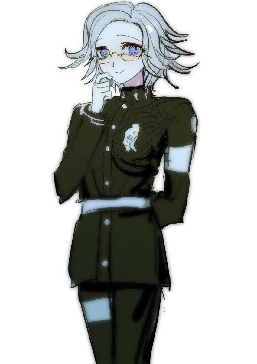 1boy, aotsuki_eito, arm_behind_back, armband, black_jacket, black_pants, blurry, commentary