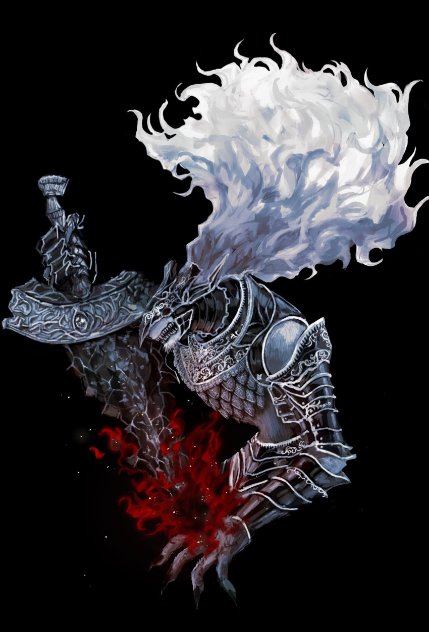 1boy, armor, aura, black_background, black_helmet, commentary_request, covered_eyes, dark_aura