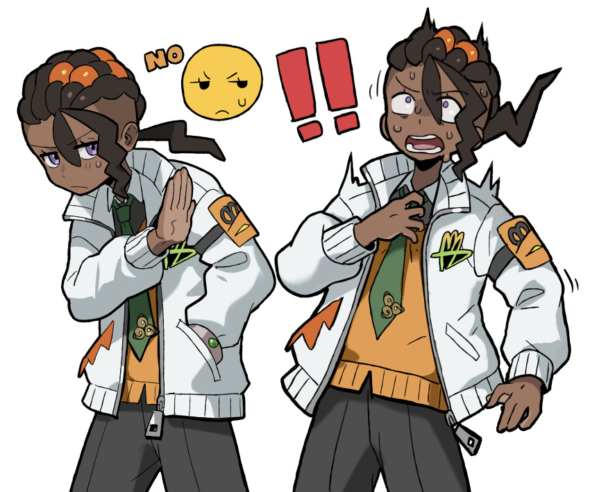 !, !!, 1boy, absurdres, brown_hair, cowboy_shot, dark-skinned_male, dark_skin