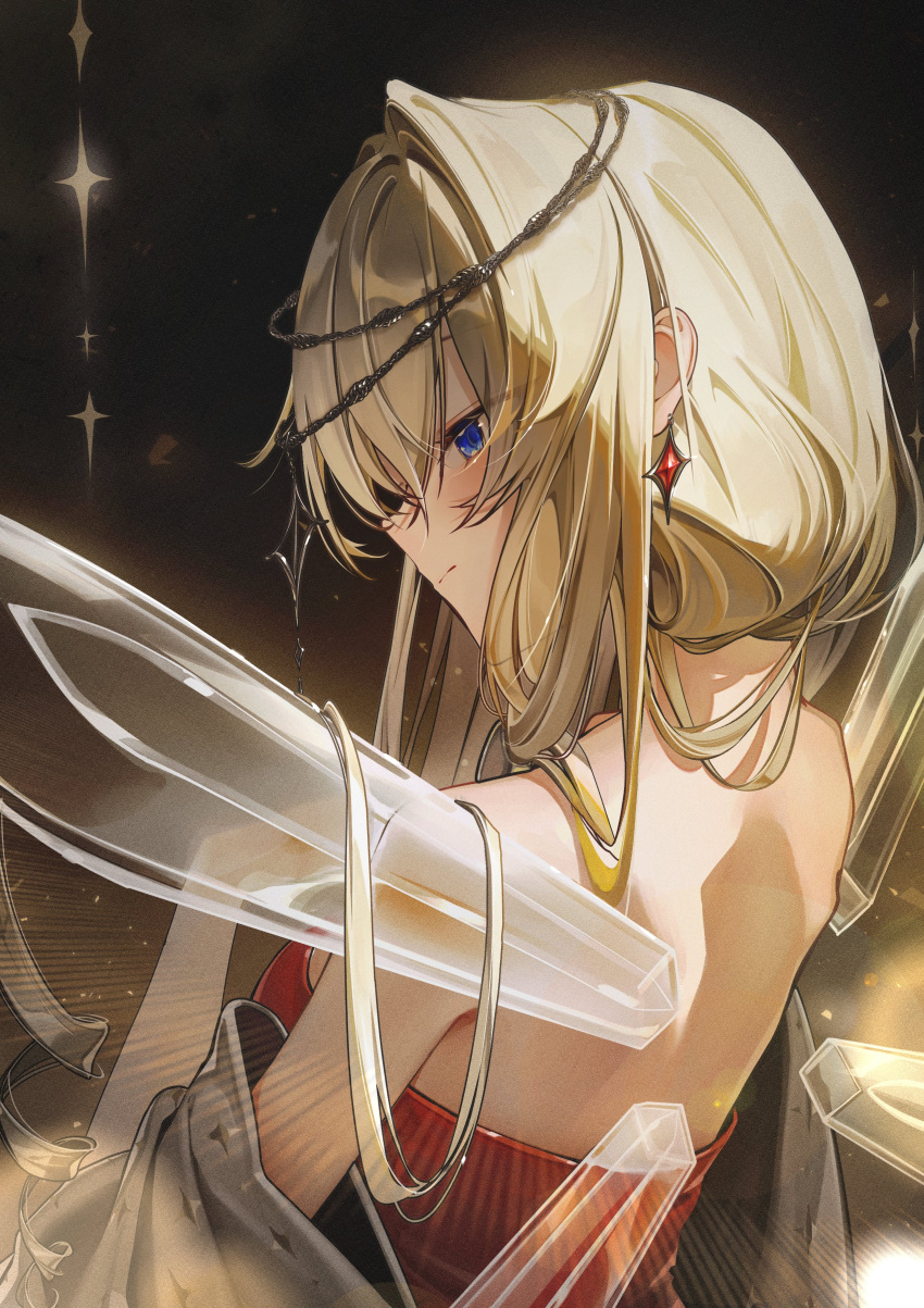 1girl, absurdres, alternate_costume, aquagirl, backless_dress, backless_outfit, blonde_hair, blue_eyes