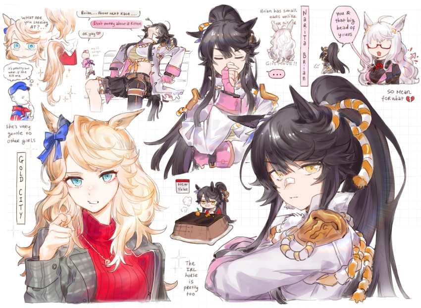 ..., 1boy, 3girls, ahoge, animal_ears, bandaid, bandaid_on_face, bandaid_on_nose