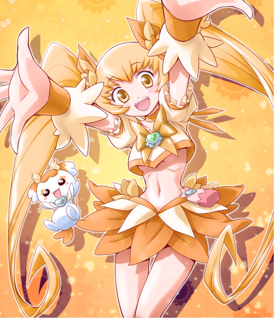 breasts, cpro, cure_sunshine, hair_ribbon, heart, heartcatch_precure!, long_hair, magical_girl