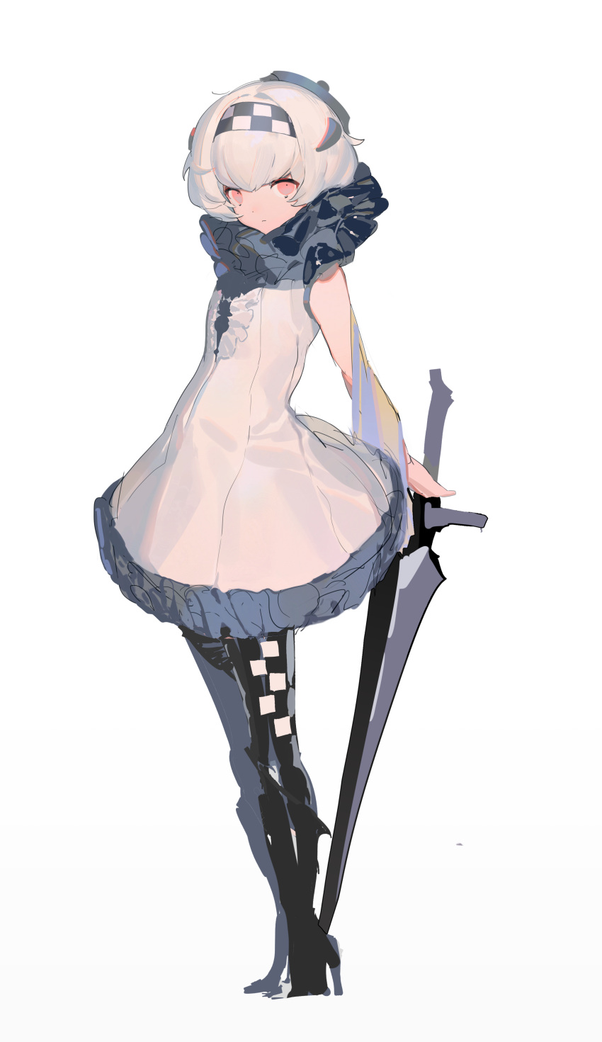 1girl, 4deung, absurdres, black_boots, black_hairband, board_game, boots, center_frills