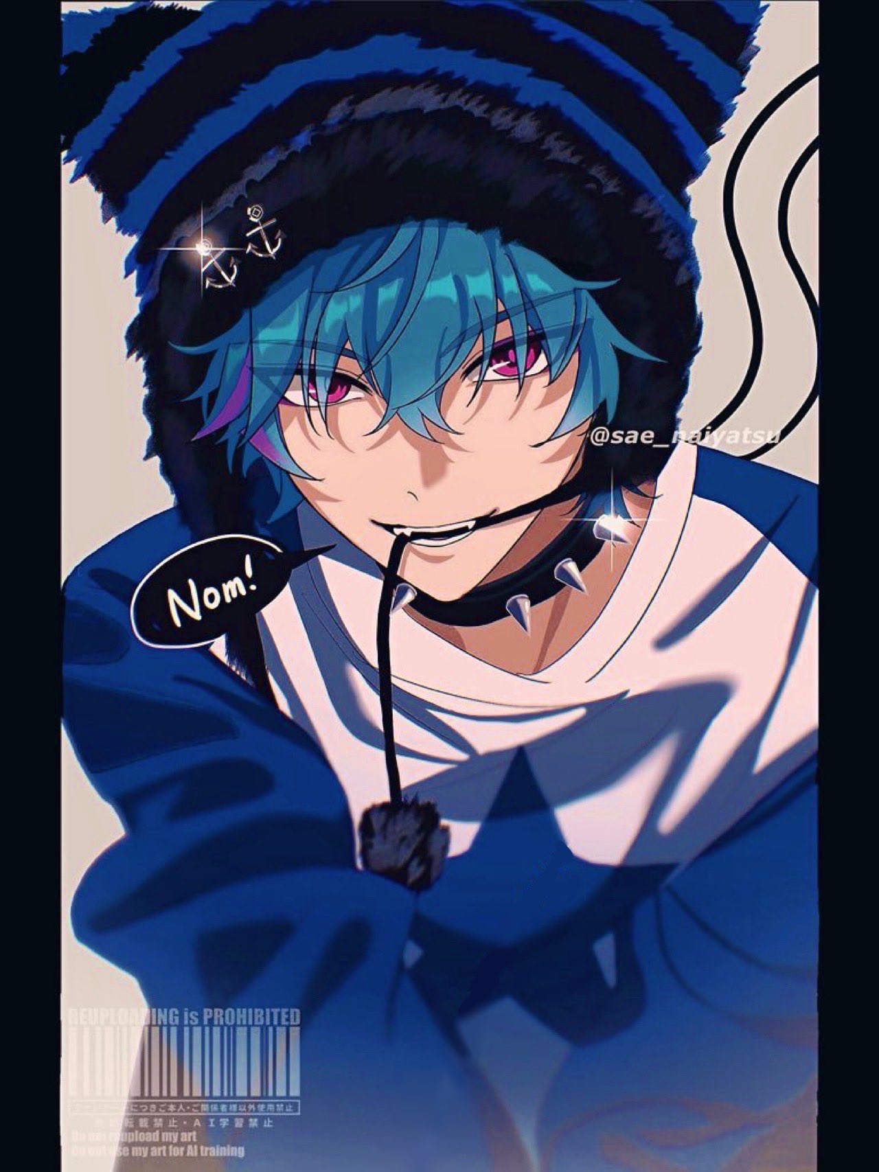 1boy, alternate_costume, anchor_hair_ornament, black_choker, blue_hair, brant_(wuthering_waves), choker, commentary