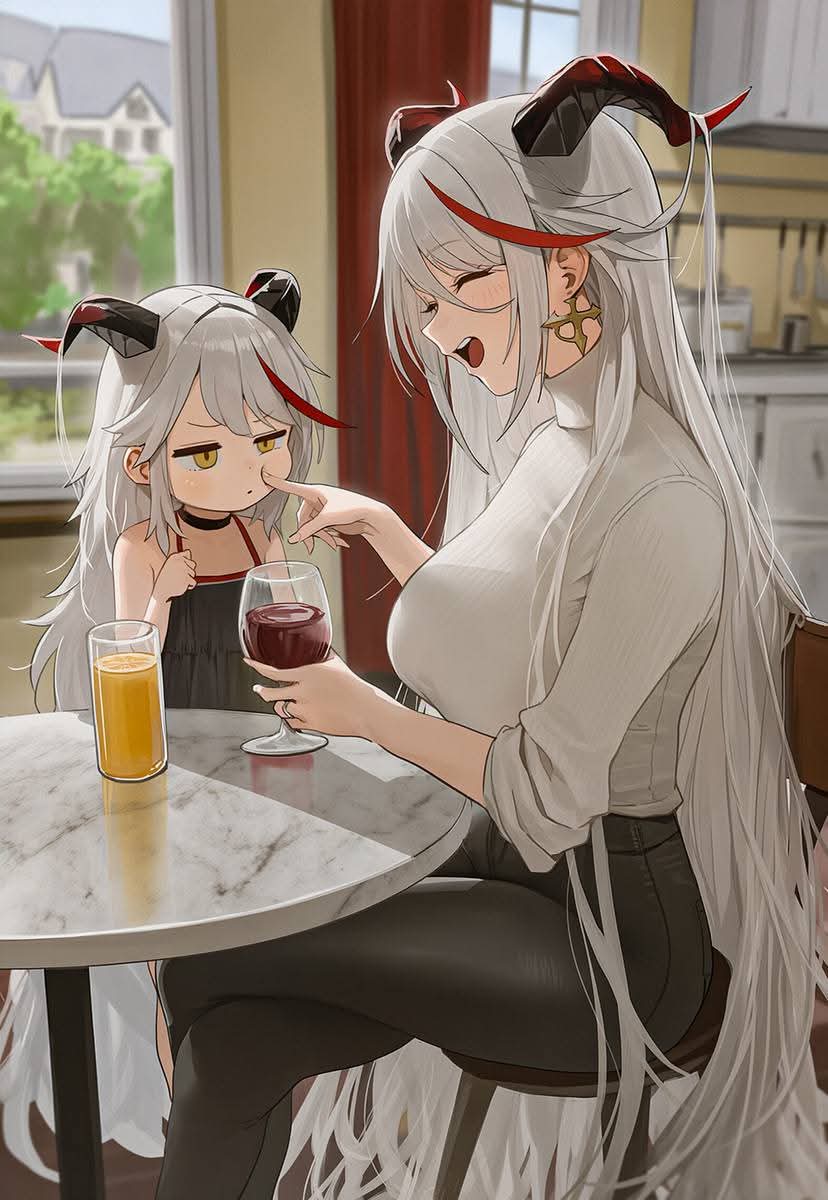 aegir_(azur_lane), azur_lane, horns, little_aegir_(azur_lane), long_hair, mother_and_daughter, multiple_girls