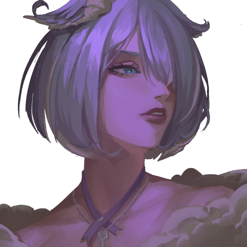 1girl, aqua_eyes, blue_hair, elira_pendora, elira_pendora_(2nd_costume), english_commentary, fur-trimmed_kimono, fur_trim