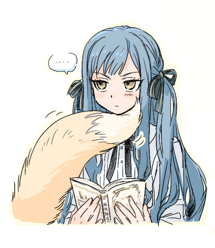 ..., 2girls, bang_dream!, bang_dream!_it's_mygo!!!!!, black_ribbon, blue_hair, book, closed_mouth