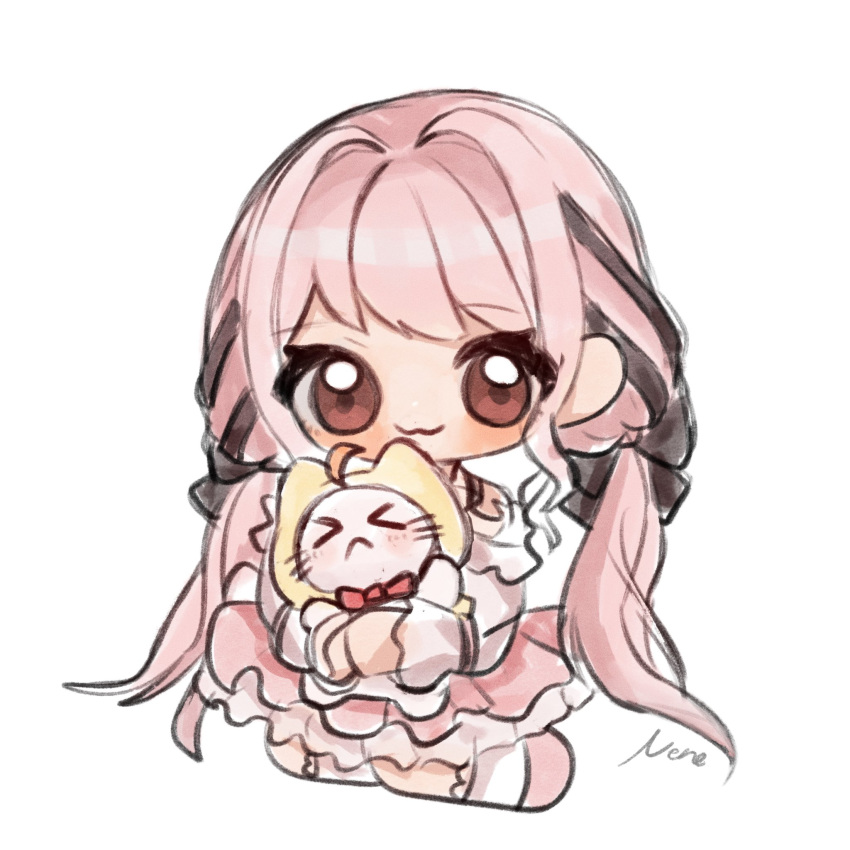 >_<, 1210_neno, 1girl, :3, animal, ankle_socks, annoyed, black_bow