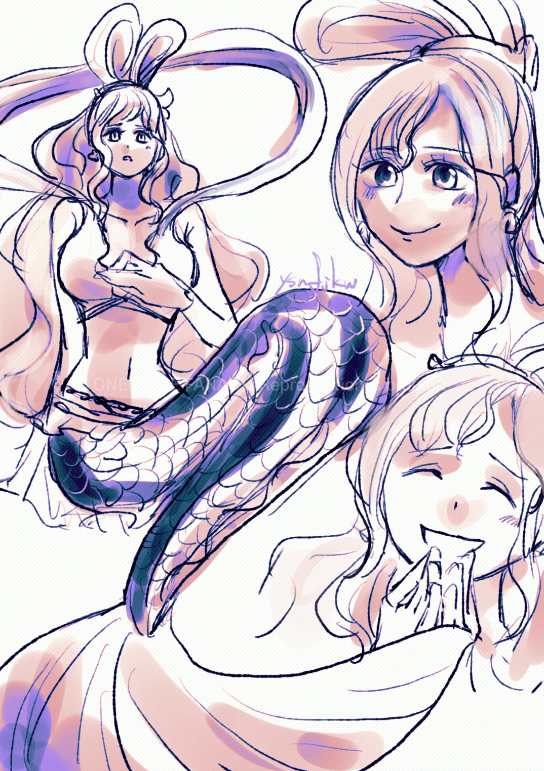 1girl, ^_^, bikini, bikini_top_only, blush, closed_eyes, commentary, earrings