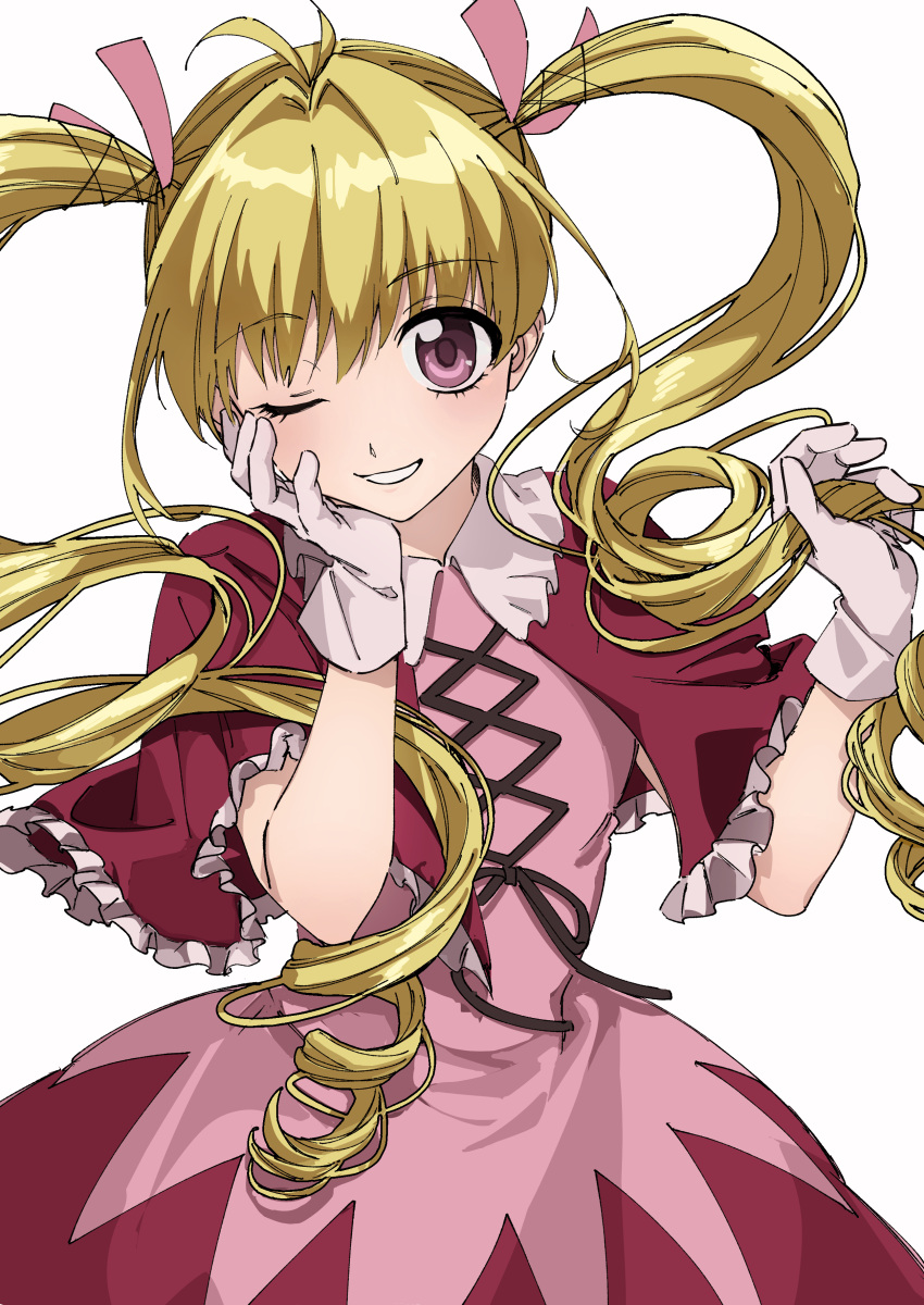 1girl, absurdres, antenna_hair, biscuit_krueger, blonde_hair, capelet, frilled_capelet, frills