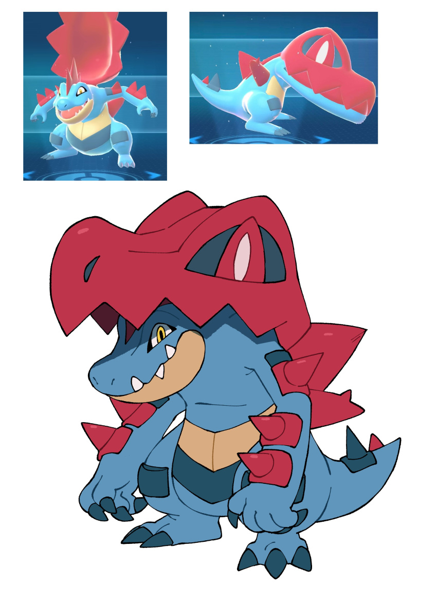 absurdres, claws, closed_mouth, doodlelotl, fangs, feraligatr, full_body, game_screenshot_inset