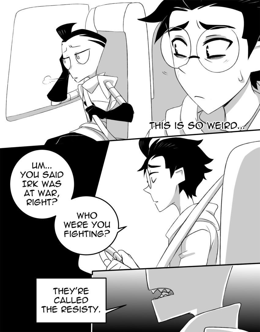 2boys, aged_up, ahoge, alien, black_gloves, black_hair, car_interior, car_seat