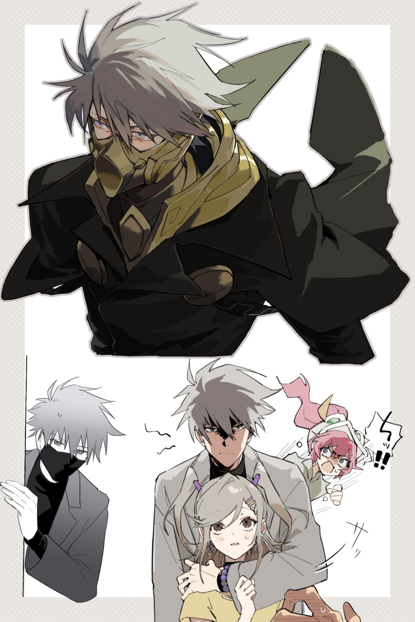 !, !!, 1boy, 1girl, :o, absurdres, angry, arm_around_neck