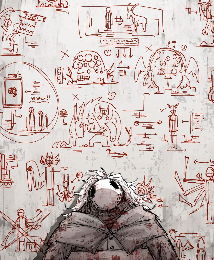 1other, against_wall, blood, blood_in_hair, blood_on_clothes, blot_plot, brown_capelet, capelet