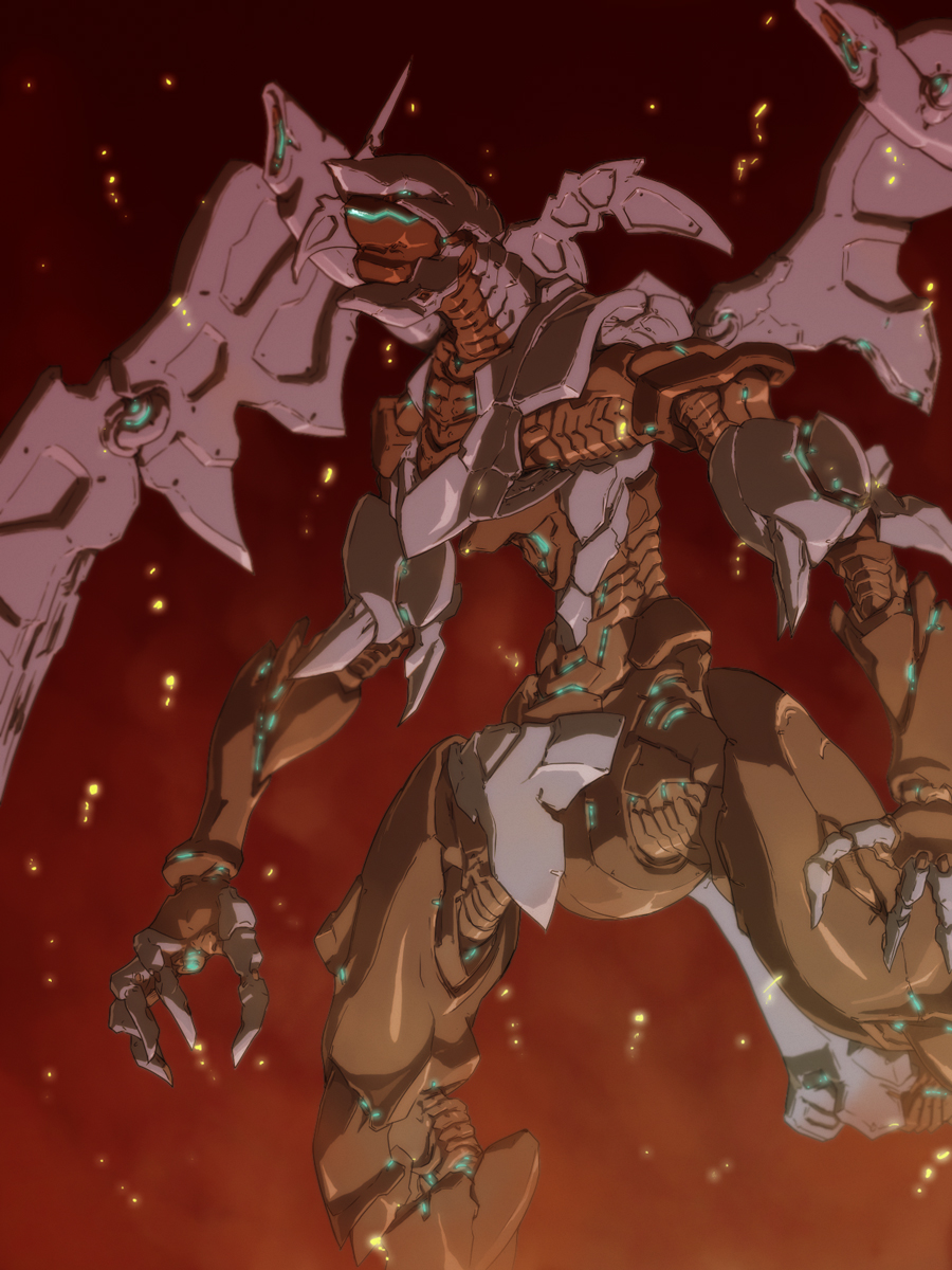 claws, gafran, gradient_background, green_eyes, gundam, gundam_age, highres, mecha