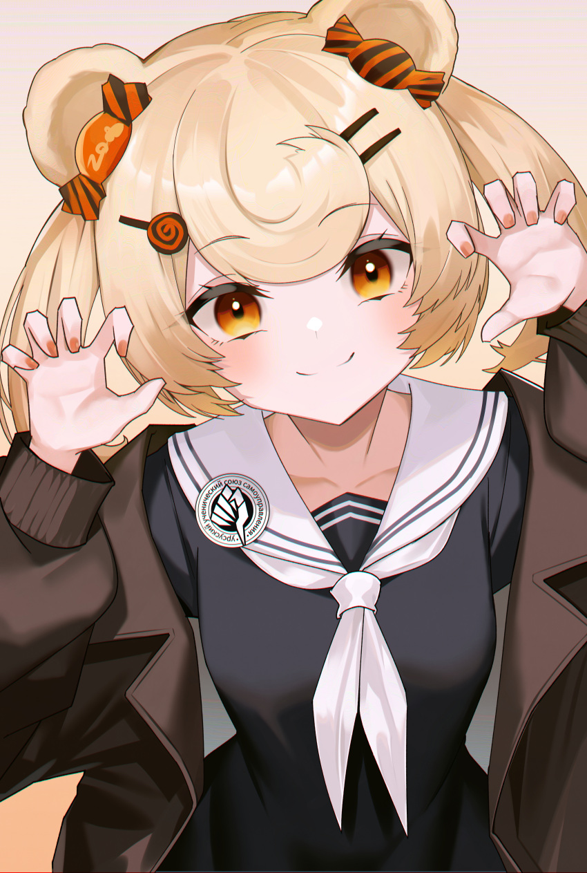 1girl, absurdres, animal_ears, arknights, bear_ears, bear_girl, bine_kun, blonde_hair