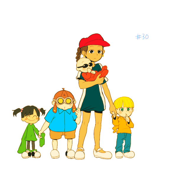 2girls, 3boys, ^_^, aged_down, baby, bald, black_hair, blonde_hair