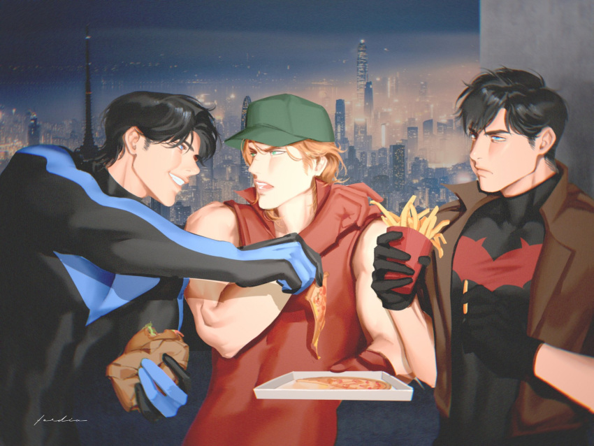 arsenal_(dc), baseball_cap, bat_signal, batman_(series), batman_symbol, black_bodysuit, black_gloves, black_hair