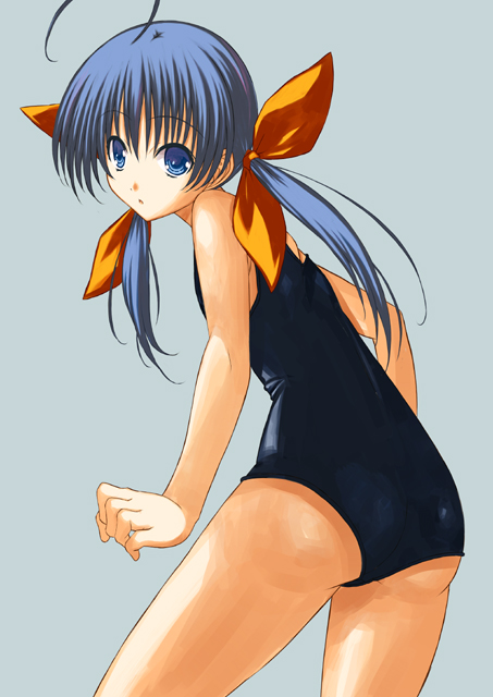 ass, fatal_fury, futaba_hotaru, one-piece_swimsuit, purple_hair, snk, solo, swimsuit, tsuki_to_doriru, twintails