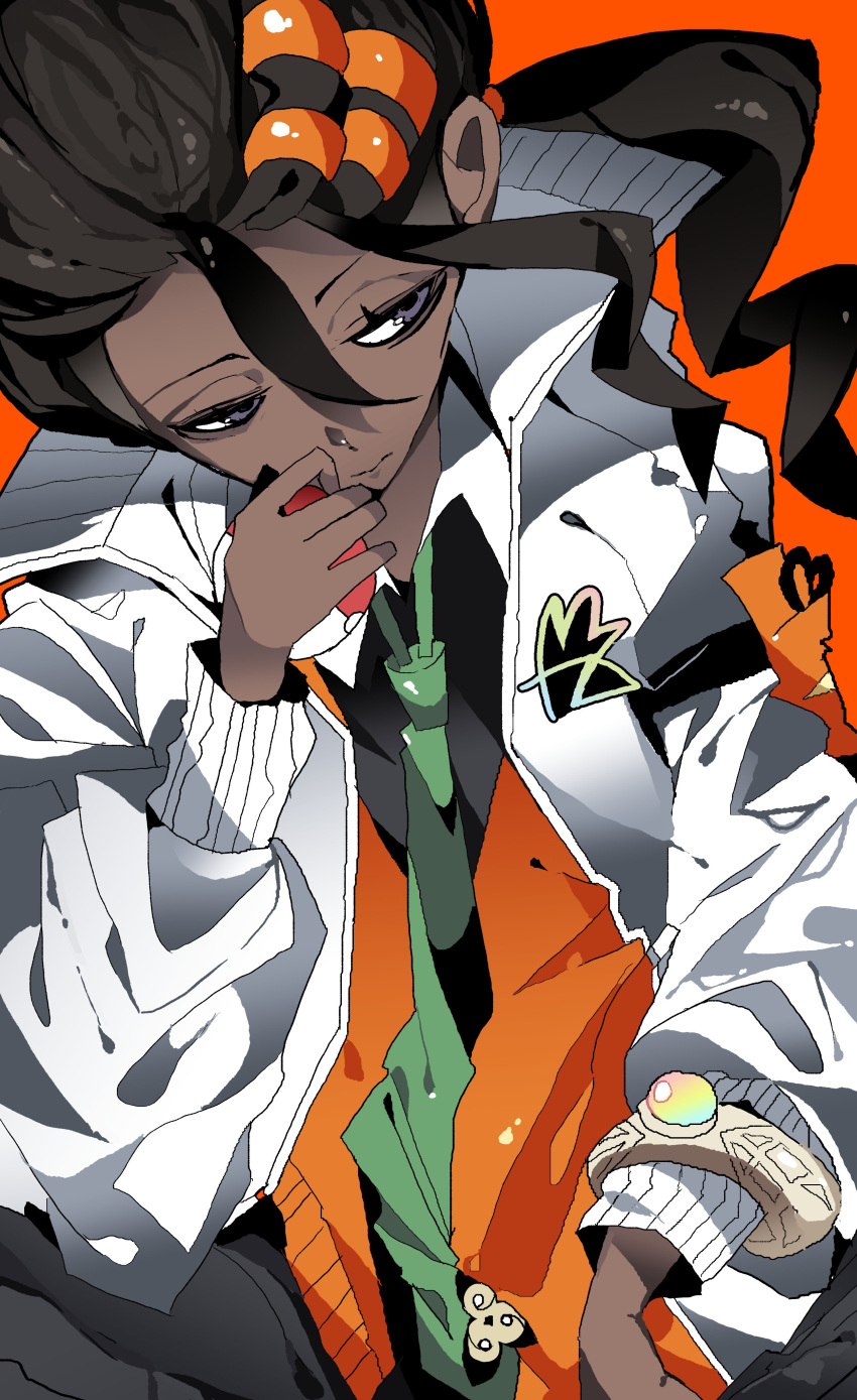 1boy, absurdres, black_hair, closed_mouth, collared_shirt, cttn1117, dark-skinned_male, dark_skin