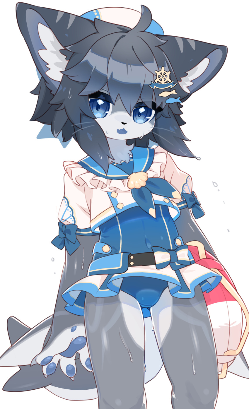 1girl, :3, absurdres, ahoge, animal_hands, animal_nose, belt, blue_hair