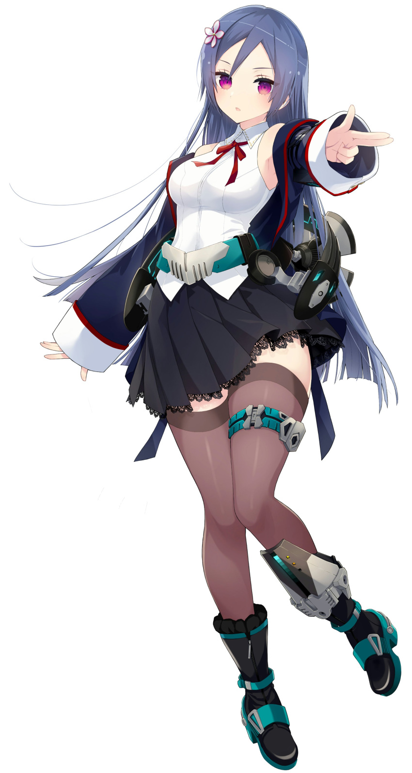 1girl, absurdres, akashi_manaka, aqua_belt, aqua_boots, arm_at_side, assault_lily, bare_shoulders