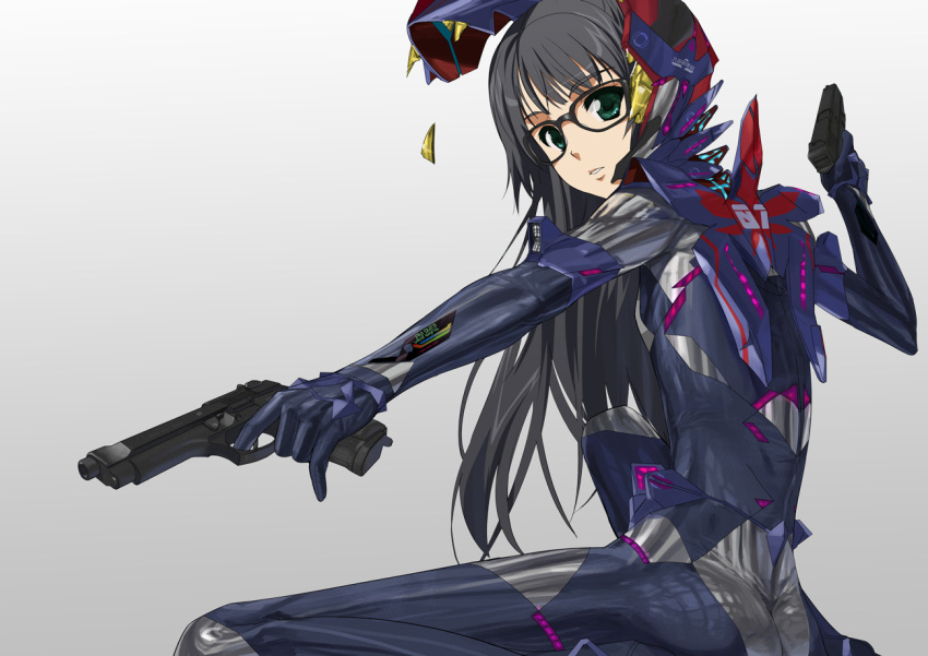 asobi_ni_iku_yo!, black_hair, futaba_aoi, glasses, gun, kusaka_souji, weapon