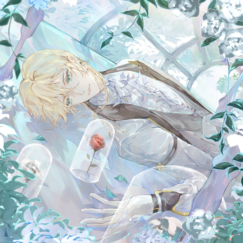 1boy, absurdres, alkaid_mcgrath, alkaid_mcgrath_(eden), ascot, bell_jar, blonde_hair, chashuimeifiom
