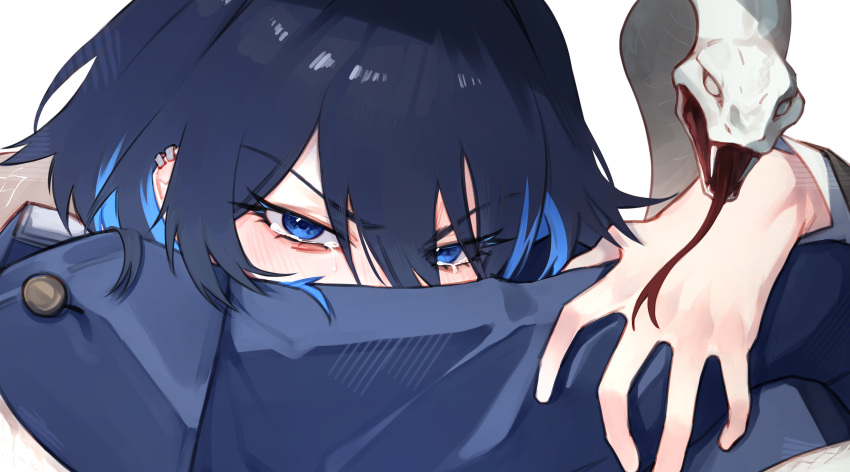 1girl, absurdres, black_hair, blue_eyes, blue_hair, boros_(ouro_kronii), crying, crying_with_eyes_open
