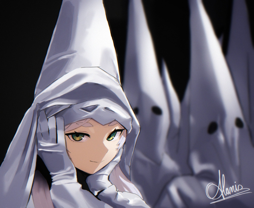 1girl, alaniz_(lafertealanis), closed_mouth, commission, elf, english_commentary, frieren, grey_hair