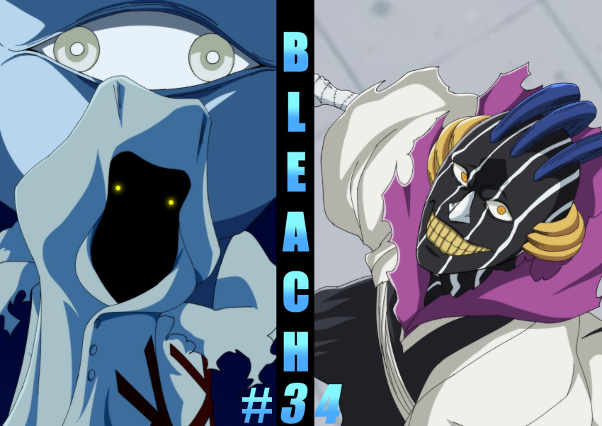 1boy, 1other, black_hakama, black_kimono, bleach, bleach:_sennen_kessen-hen, blue_hair, cloak