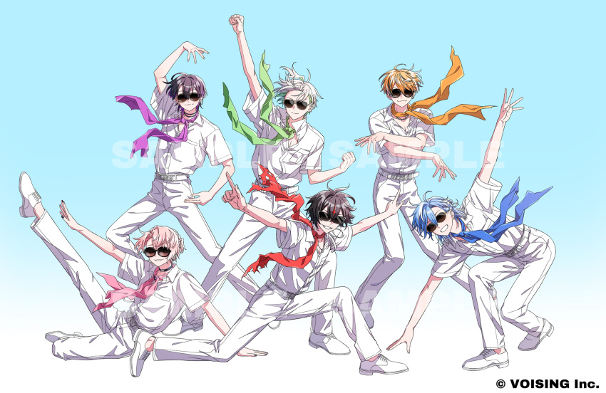 6+boys, :3, ahoge, amayume_remu, arkhe, arm_support, arm_up, belt