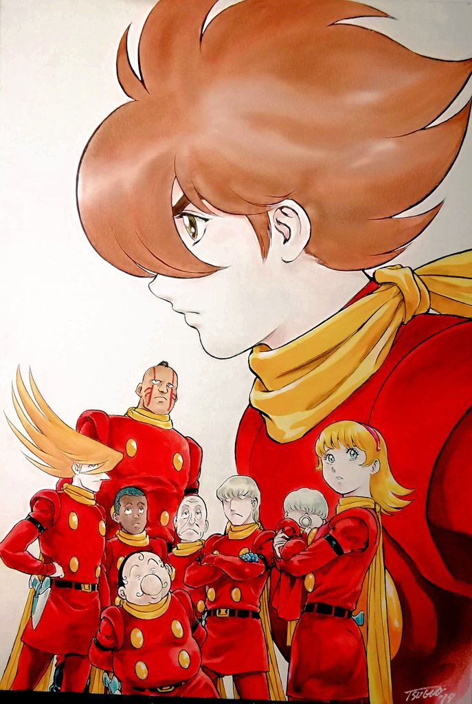 1girl, albert_heinrich, chang_changku, closed_mouth, coat, cyborg, cyborg_009, dark-skinned_male
