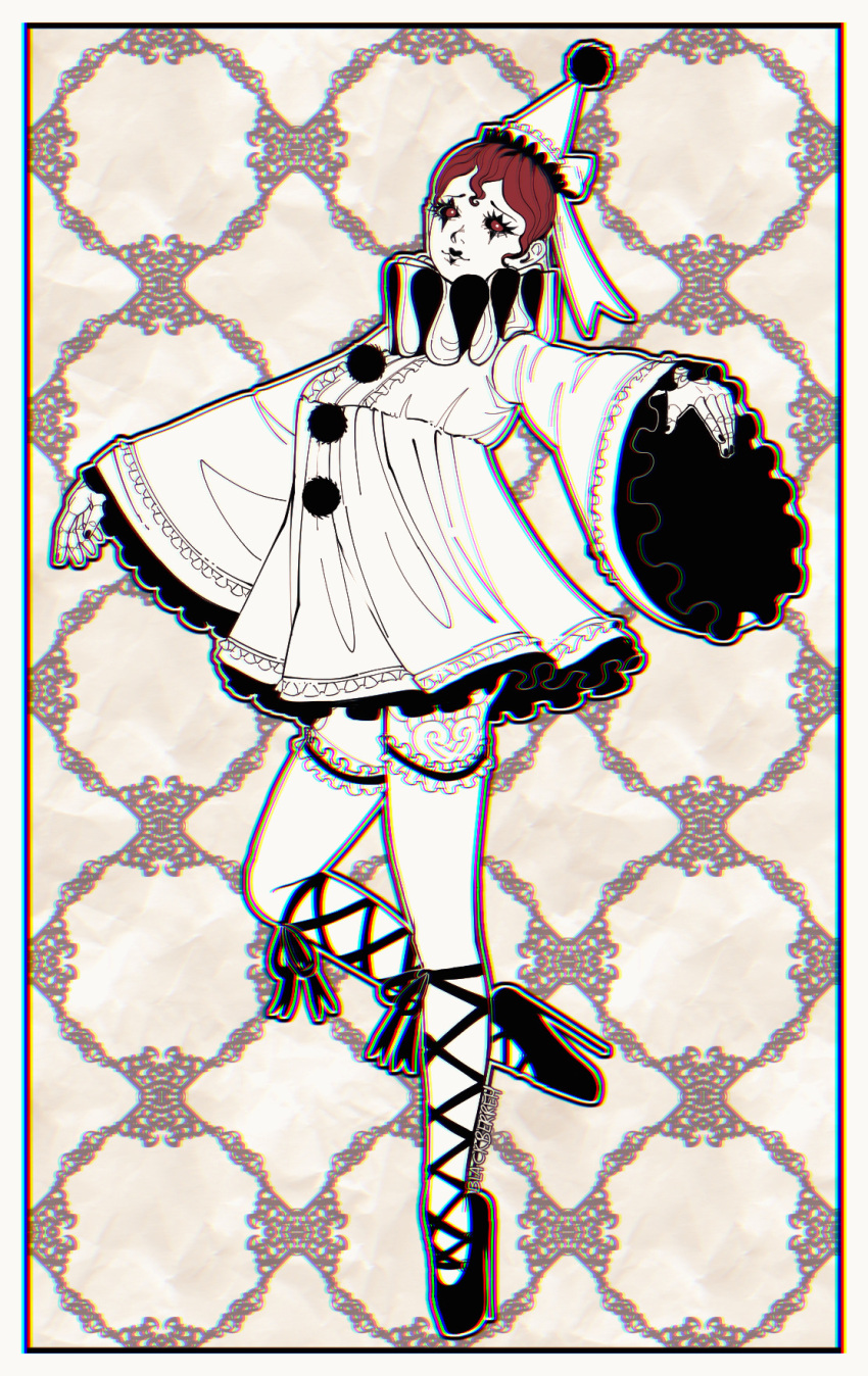 1girl, ballerina, ballet, ballet_boots, blackberreh-art, bow, clown, clown_makeup
