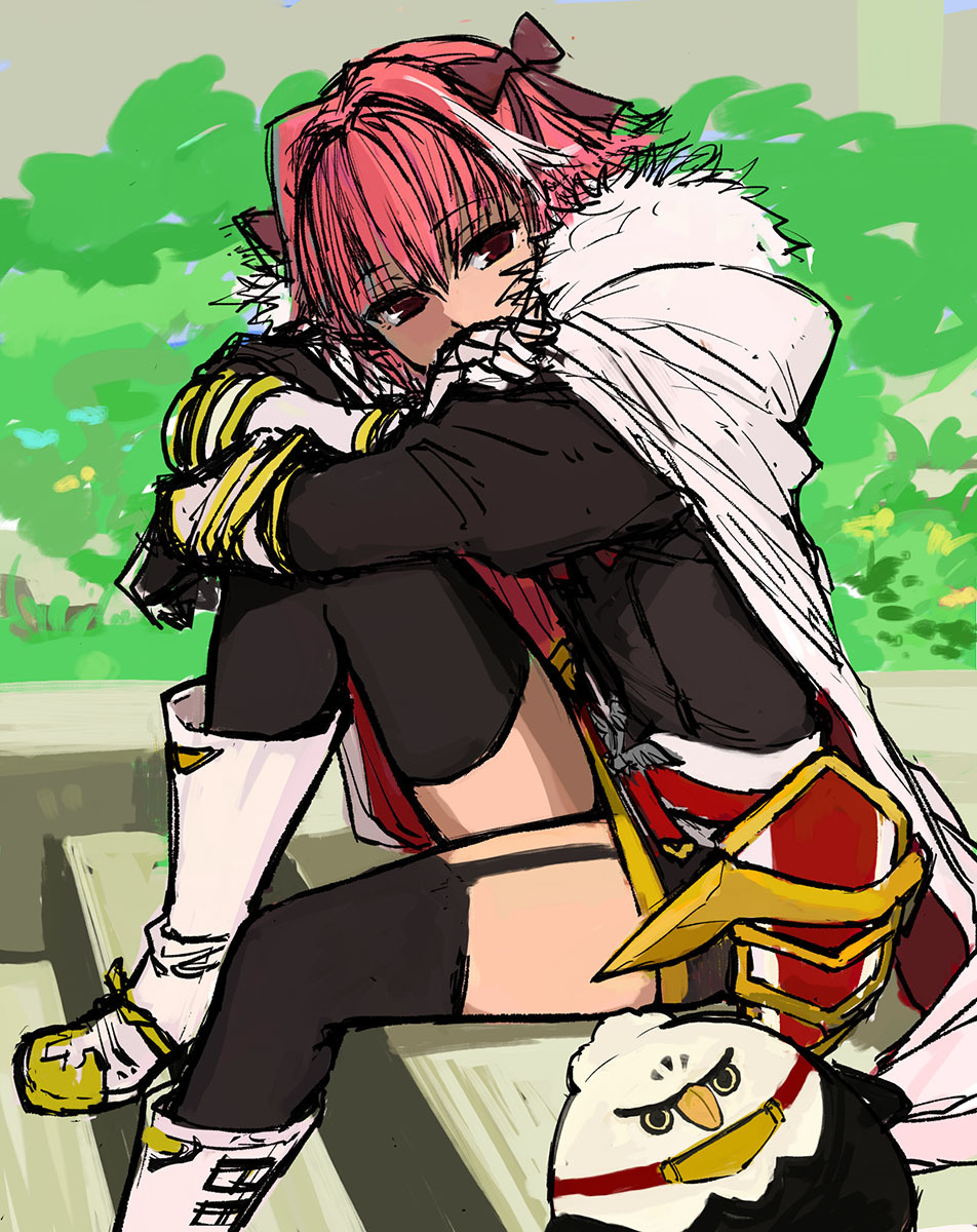 1boy, astolfo_(fate), b_suke, black_dress, black_thighhighs, boots, bow, brown_eyes