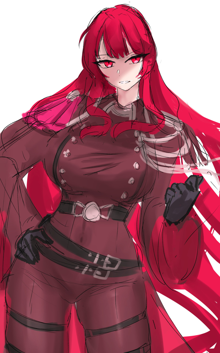 1girl, absurdres, belt, breasts, buttons, commentary_request, double-breasted, duel_monster