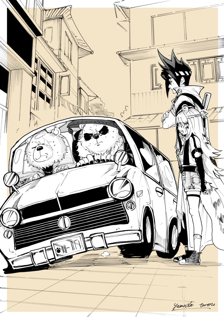03_kyv, 1girl, 3boys, animal_ear_fluff, animal_ears, anton_ivanov, bear_boy, bear_ears
