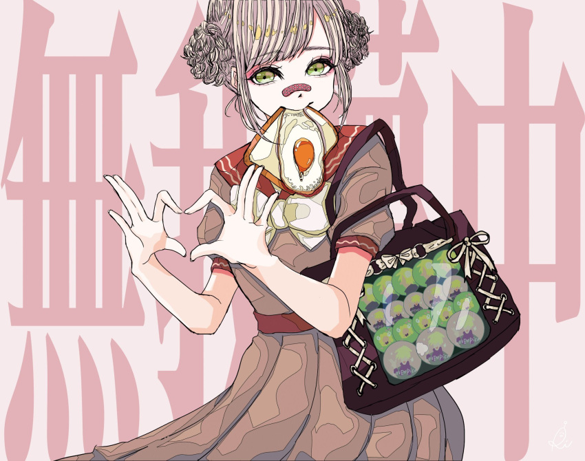 1girl, bandaid, bandaid_on_face, bandaid_on_nose, blonde_hair, bow, braid, braided_bun